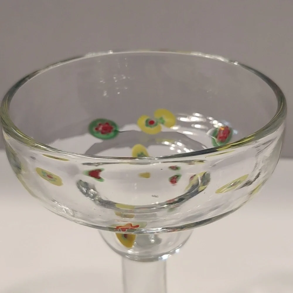 2 Crate & Barrel ZAZZ Millefiori Margarita Cocktail Hand Blown Clear Glass